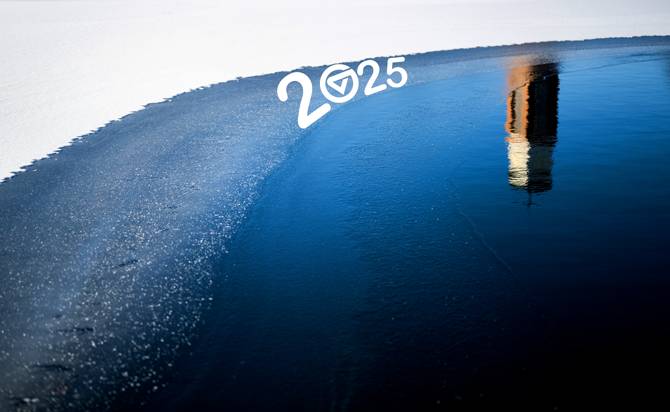 2025 superimposed over photo of frozen Zumberge pond.